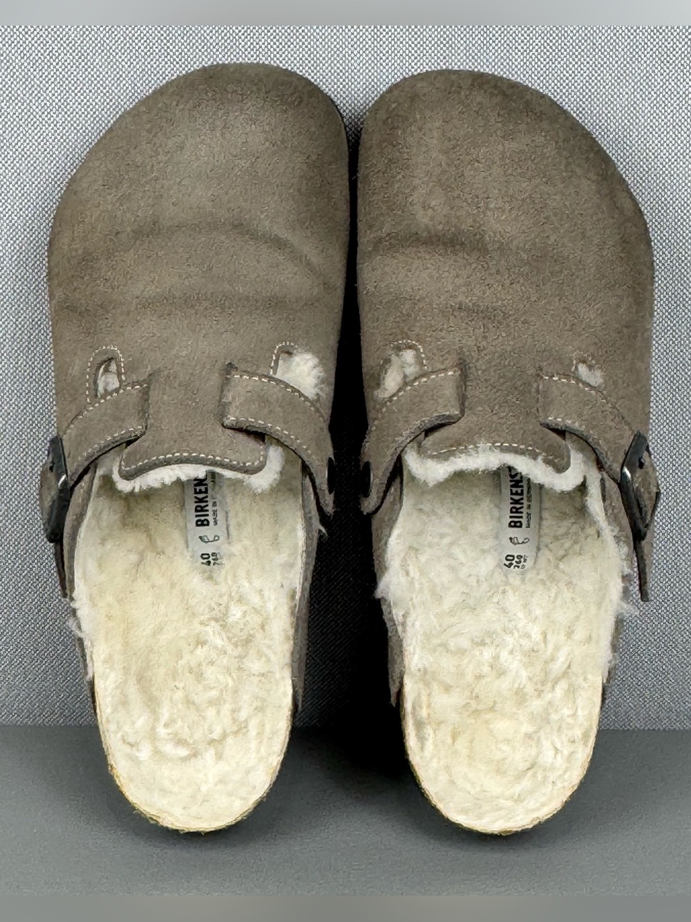 Birkenstock Boston Shearling Lined Suede Leather Clogs Shoes Grey EU 40 US W9 M7 - Picture 5 of 8